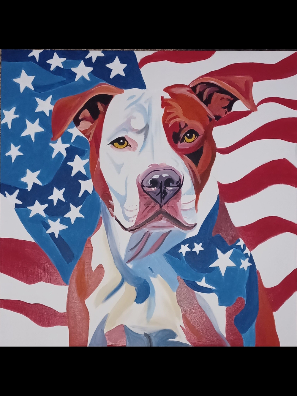 Original Acrylic Patriotic Red and White Dog Painting- American Flag Pet Art